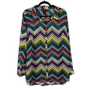 Lane Bryant Sheer Chevron Zig Zag Classic Collar Button Down Blouse - Size 16